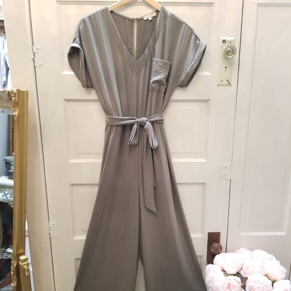 Mystree Jade Green Pantsuit Romper Overalls w/ Pocket & Belt - Picture 1 of 7